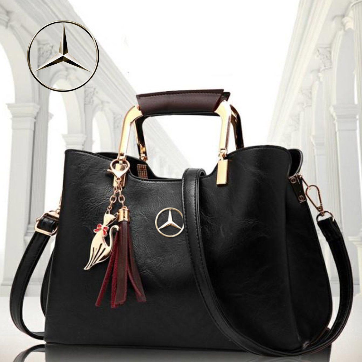 Handbag, Black Leather – Mercedes-Benz India