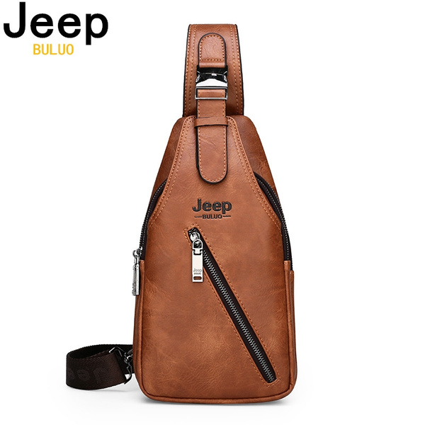 JEEP BULUO Fashion Leather Men Backpack Business Male 15.6