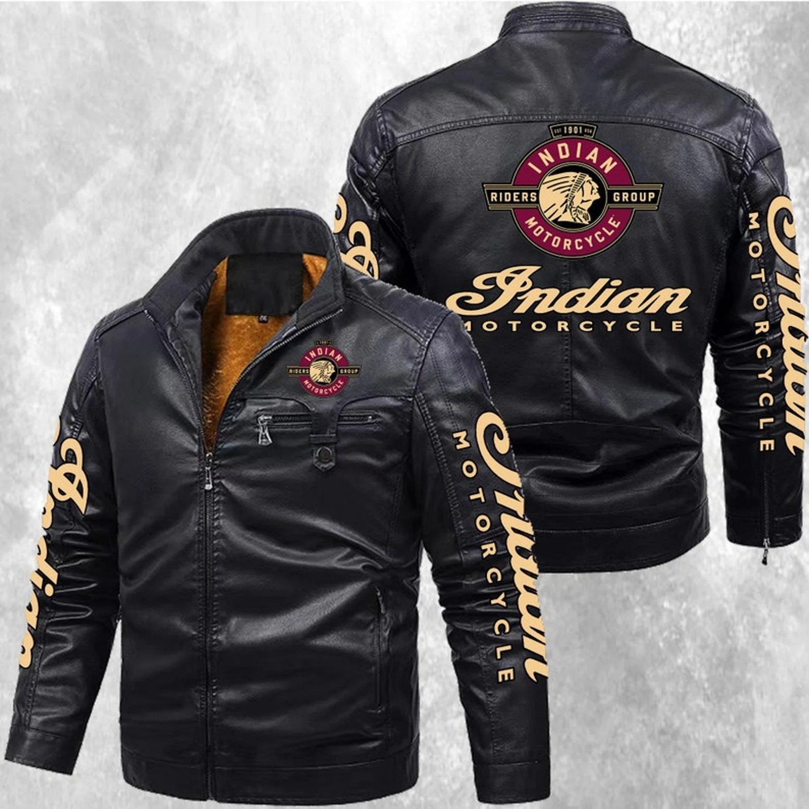 Indian Motorcycles Jacket Fleece Leather Jacket V30 - EvaPurses