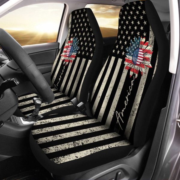 Sunflower Seat Covers Vintage American Flag V33