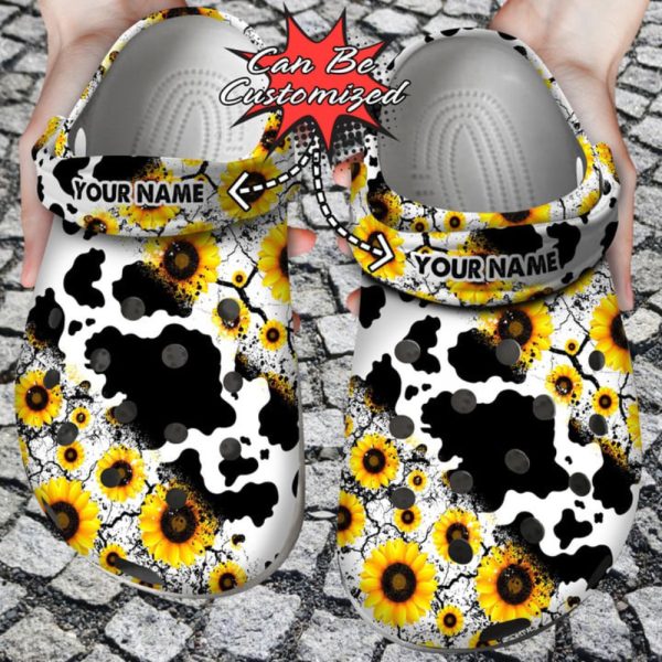 Sunflower Crocs Personalized Cow Sunflower Clog Shoes V17