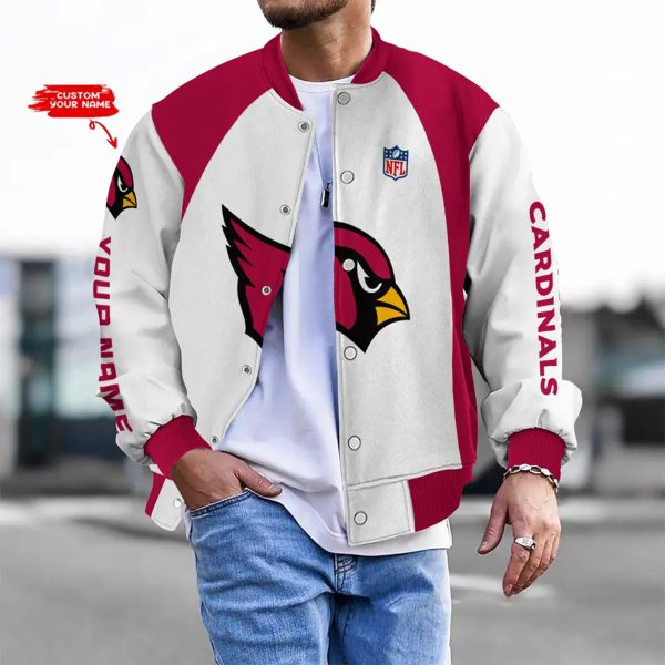 Customize Your Name With Arizona Cardinals Button Down Baseball Varsity Bomber Jacket