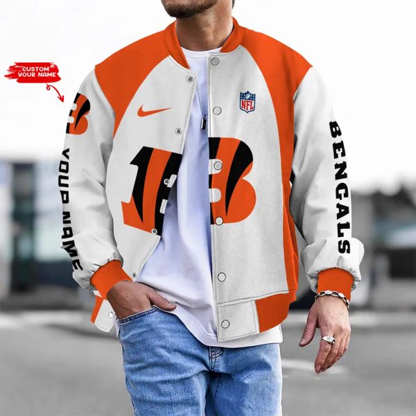 Customize Your Name With Cincinnati Bengals Button Down Baseball Varsity Bomber Jacket