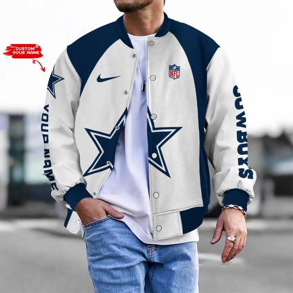 Customize Your Name With Dallas Cowboys Button Down Baseball Varsity Bomber Jacket