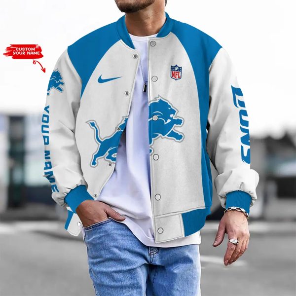 Customize Your Name With Detroit Lions Button Down Baseball Varsity Bomber Jacket