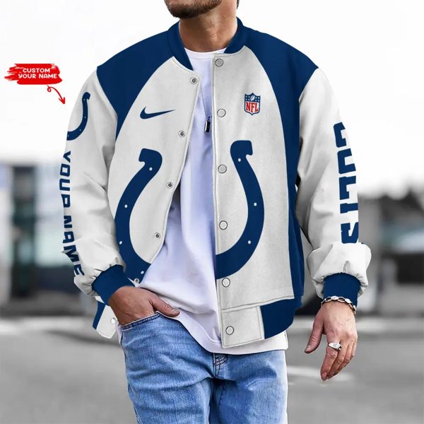 Customize Your Name With Indianapolis Colts Button Down Baseball Varsity Bomber Jacket