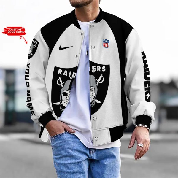 Customize Your Name With Las Vegas Raiders Button Down Baseball Varsity Bomber Jacket