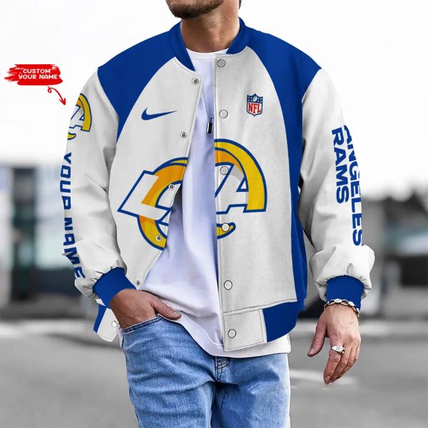 Customize Your Name With Los Angeles Rams Button Down Baseball Varsity Bomber Jacket