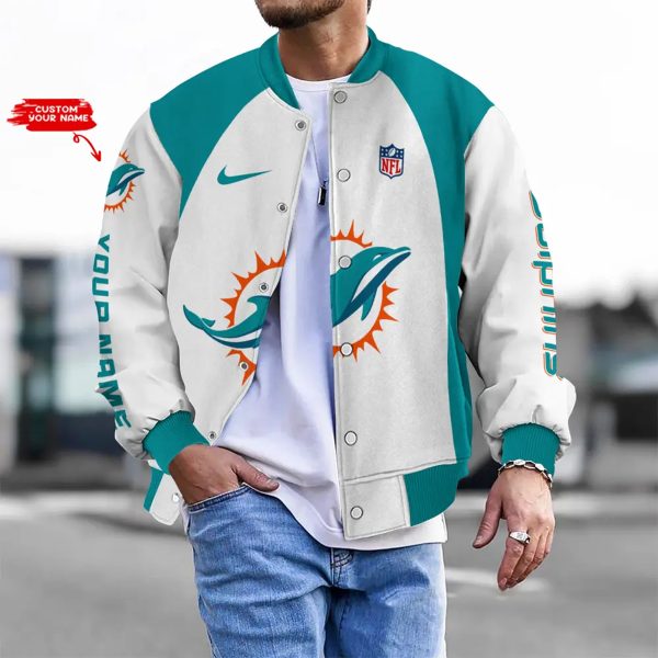 Customize Your Name With Miami Dolphins Button Down Baseball Varsity Bomber Jacket