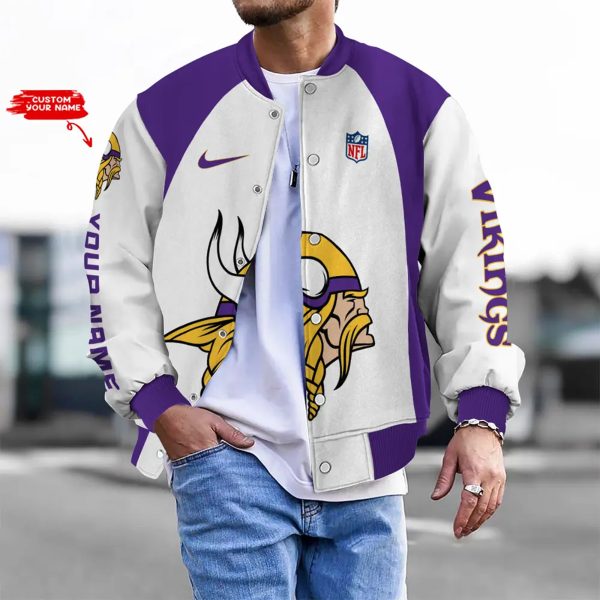 Customize Your Name With Minnesota Vikings Button Down Baseball Varsity Bomber Jacket