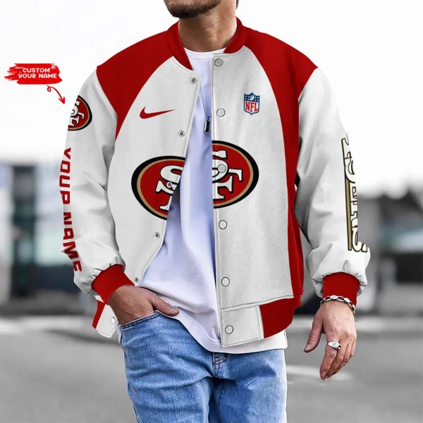 Customize Your Name With San Francisco 49ers Button Down Baseball Varsity Bomber Jacket