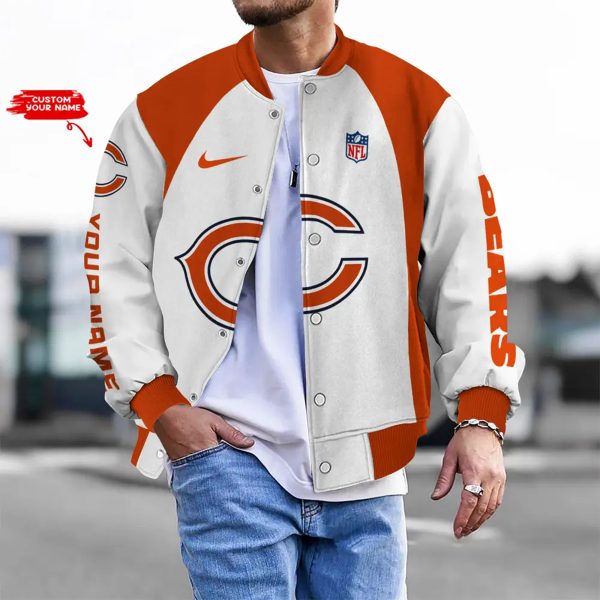 Customize Your Name With Chicago Bears Button Down Baseball Varsity Bomber Jacket