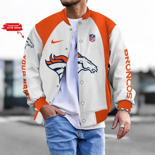 Customize Your Name With Denver Broncos Button Down Baseball Varsity Bomber Jacket