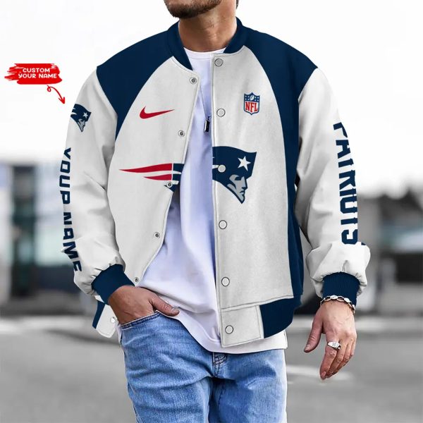 Customize Your Name With New England Patriots Button Down Baseball Varsity Bomber Jacket