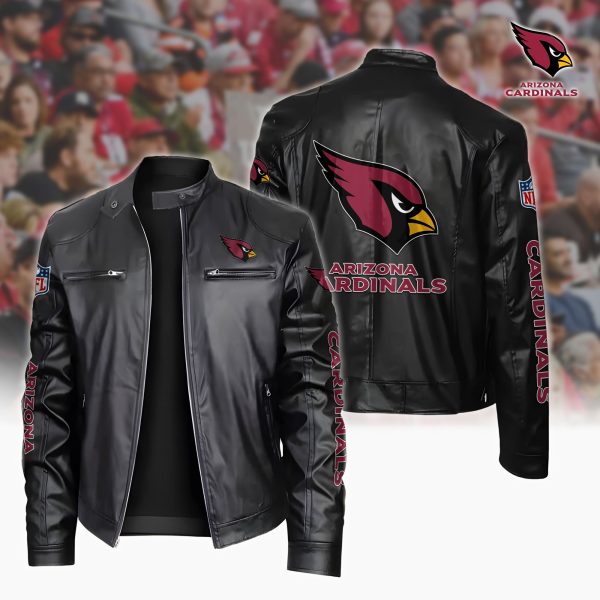 Arizona Cardinals Motorcycle Leather Jacket Custom Your Name, Sport Leather Jacket, Fan Gifts