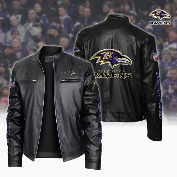 Baltimore Ravens Motorcycle Leather Jacket Custom Your Name, Sport Leather Jacket, Fan Gifts