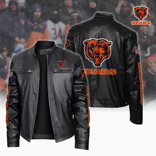 Chicago Bears Motorcycle Leather Jacket Custom Your Name, Sport Leather Jacket, Fan Gifts