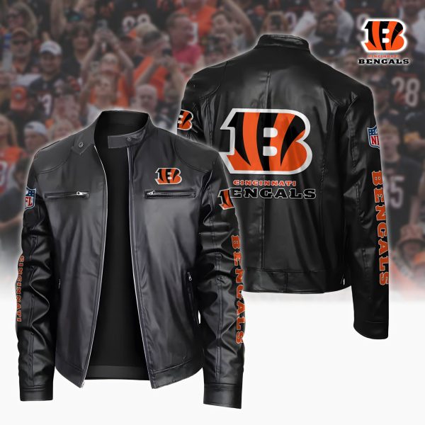 Cincinnati Bengals Motorcycle Leather Jacket Custom Your Name, Sport Leather Jacket, Fan Gifts