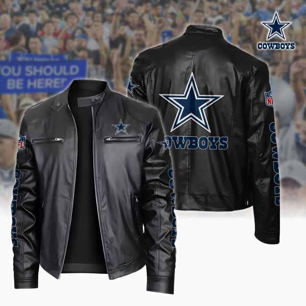 Dallas Cowboys Motorcycle Leather Jacket Custom Your Name, Sport Leather Jacket, Fan Gifts
