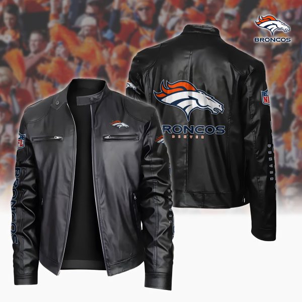 Denver Broncos Motorcycle Leather Jacket Custom Your Name, Sport Leather Jacket, Fan Gifts
