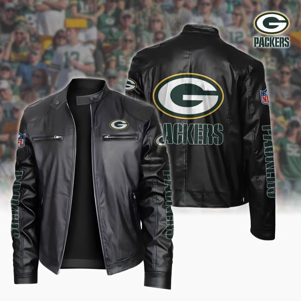 Green Bay Packers Motorcycle Leather Jacket Custom Your Name, Sport Leather Jacket, Fan Gifts