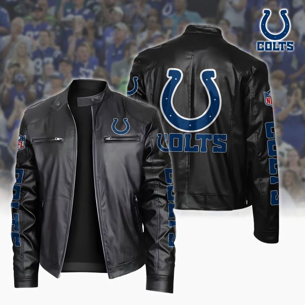 Indianapolis Colts Motorcycle Leather Jacket Custom Your Name, Sport Leather Jacket, Fan Gifts