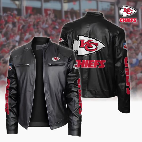 Kansas City Chiefs Motorcycle Leather Jacket Custom Your Name, Sport Leather Jacket, Fan Gifts