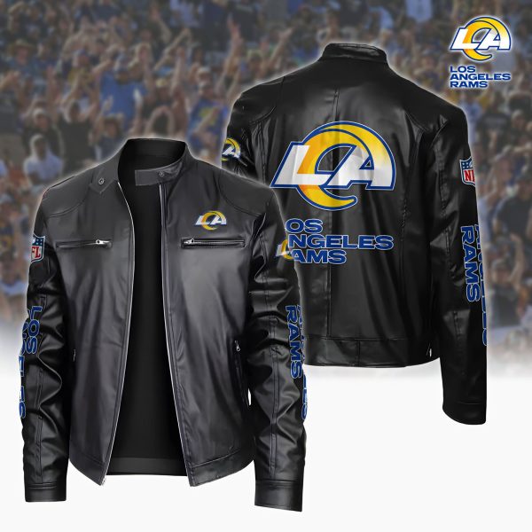 Los Angeles Rams Motorcycle Leather Jacket Custom Your Name, Sport Leather Jacket, Fan Gifts