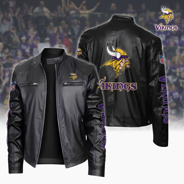 Minnesota Vikings Motorcycle Leather Jacket Custom Your Name, Sport Leather Jacket, Fan Gifts