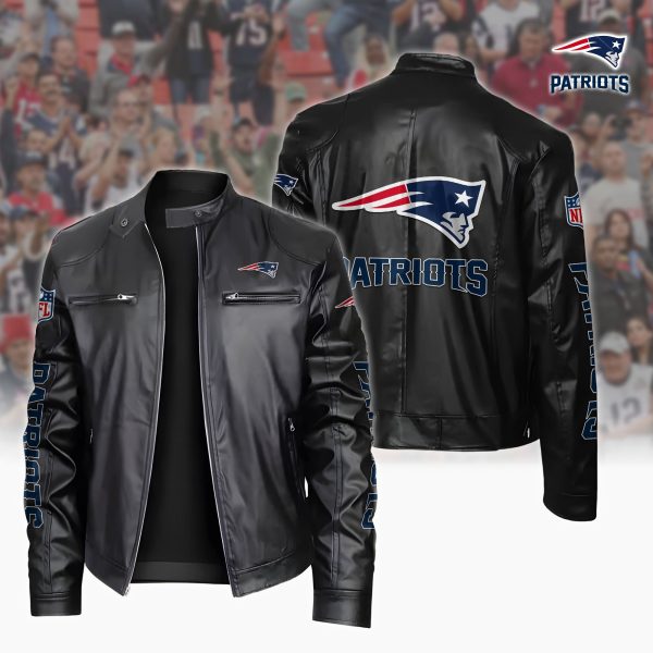 New England Patriots Motorcycle Leather Jacket Custom Your Name, Sport Leather Jacket, Fan Gifts