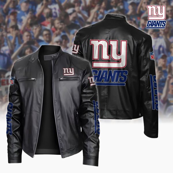 New York Giants Motorcycle Leather Jacket Custom Your Name, Sport Leather Jacket, Fan Gifts