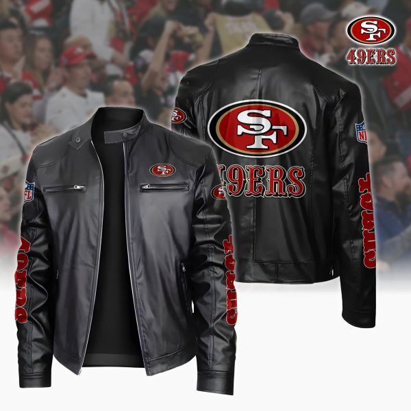 San Francisco 49ers Motorcycle Leather Jacket Custom Your Name, Sport Leather Jacket, Fan Gifts