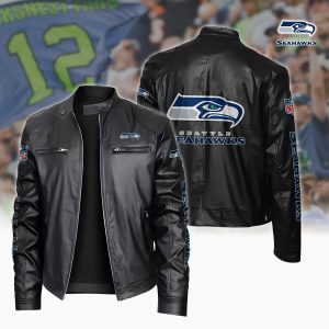 Seattle Seahawks Motorcycle Leather Jacket Custom Your Name, Sport Leather Jacket, Fan Gifts