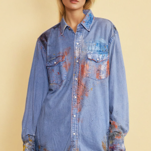 Artisan Hand-Painted Autumn Aurora Denim Shirt