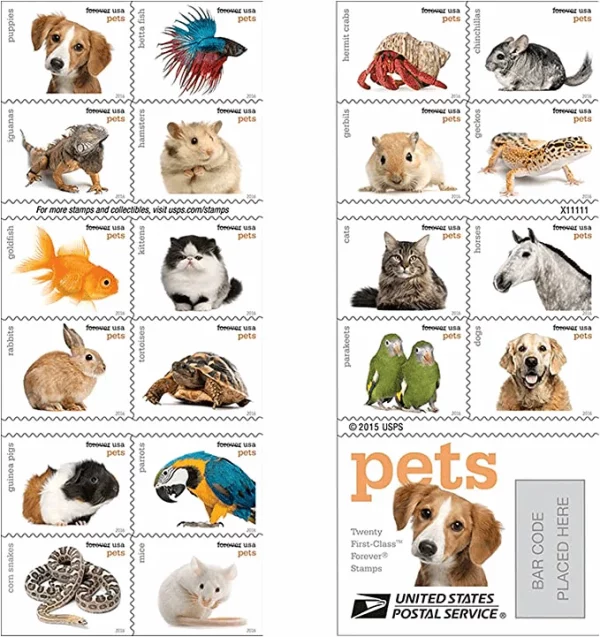 Forever Stamps Pets Celebrate Animals 2016 Stamps Coil of 100 PCS/Roll